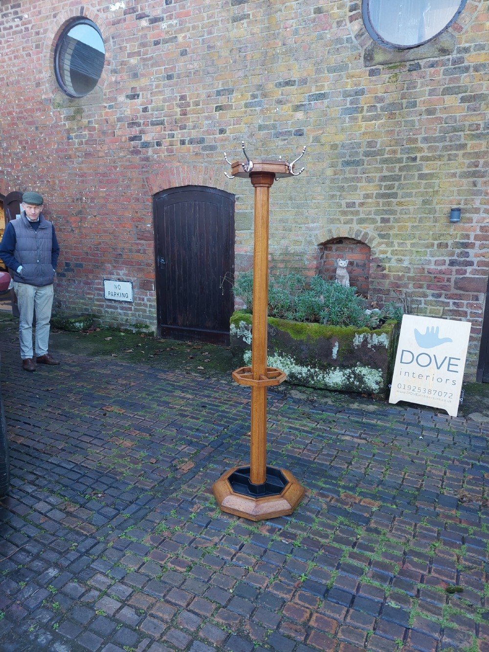 Arts & Crafts Oak Coat Rack & Umbrella Stick Stand View II