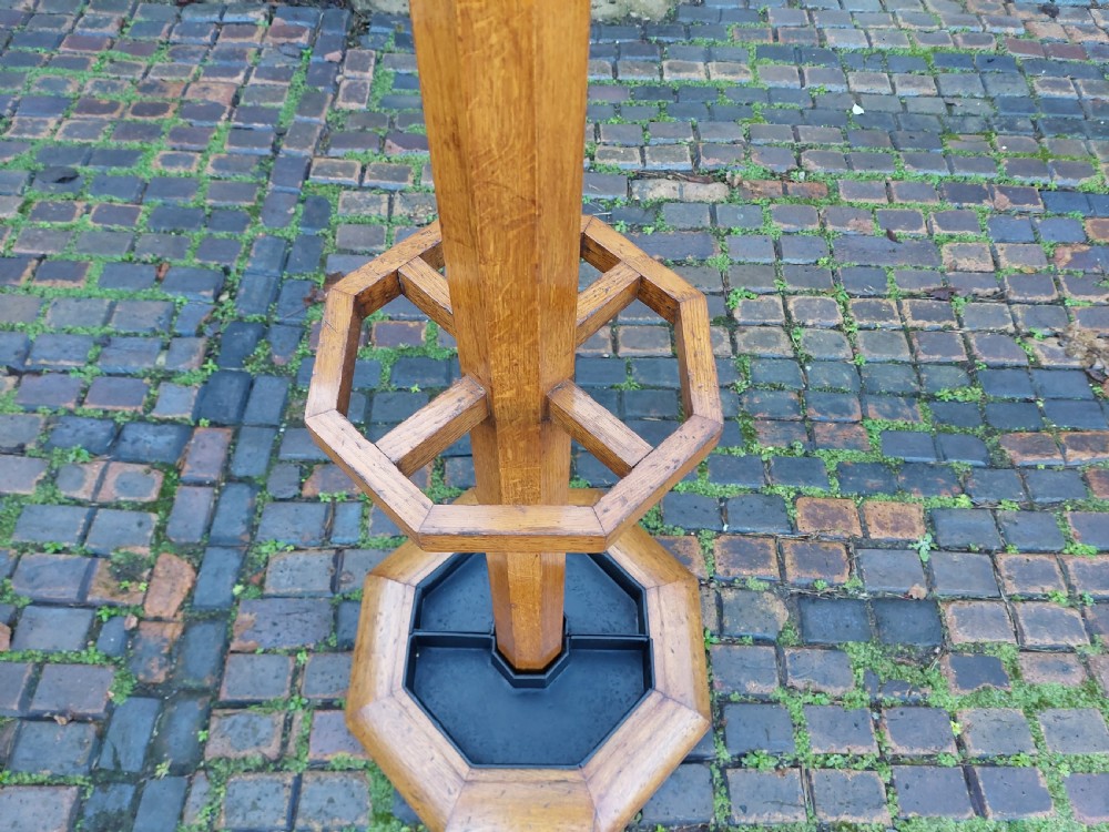 Arts & Crafts Oak Coat Rack & Umbrella Stick Stand View IV