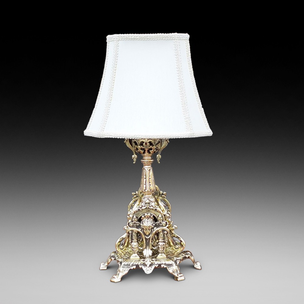 Decorative Pierced Brass Table Oil Lamp - converted to electric