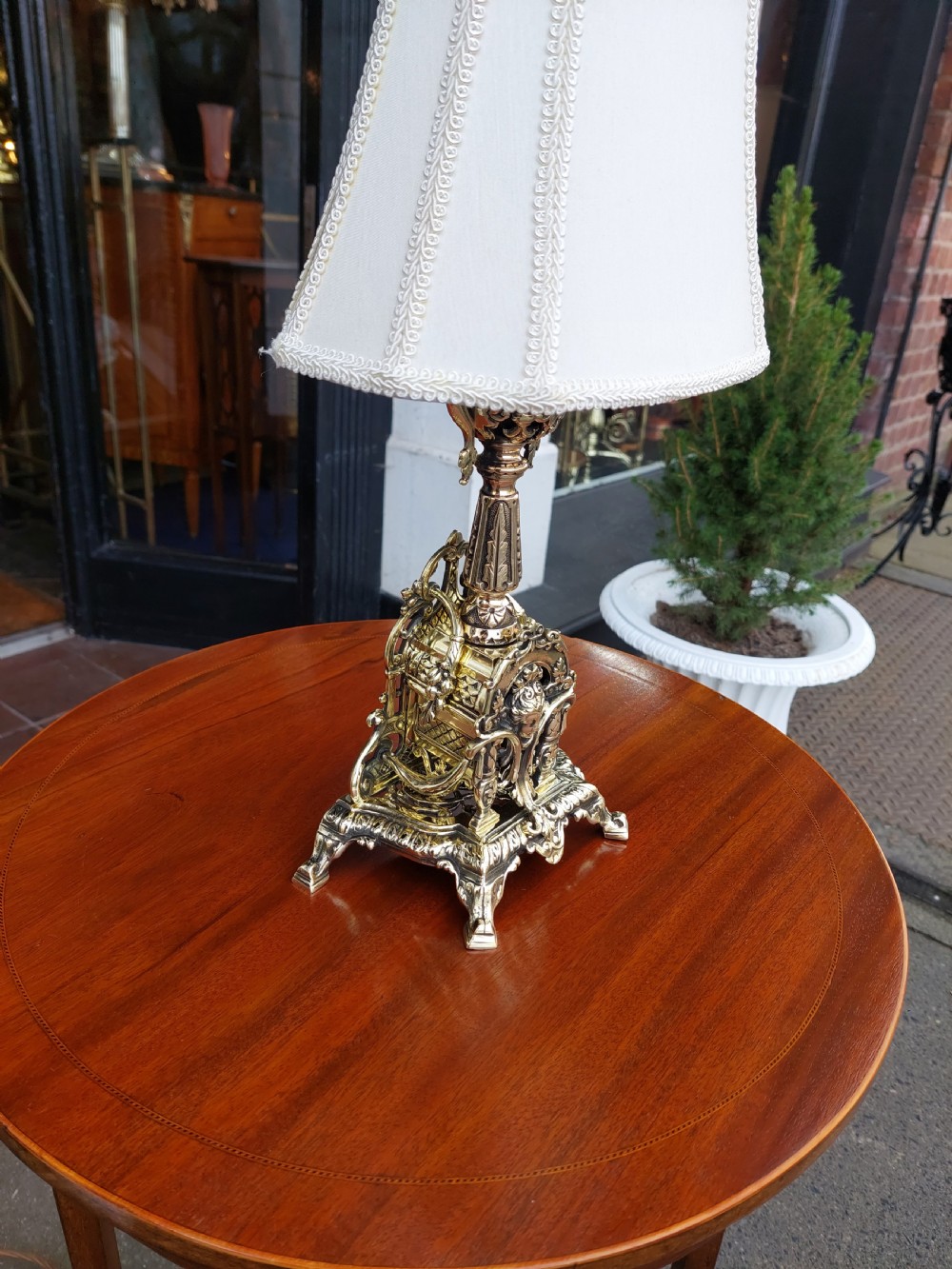 Decorative Pierced Brass Table Oil Lamp - converted to electric View III