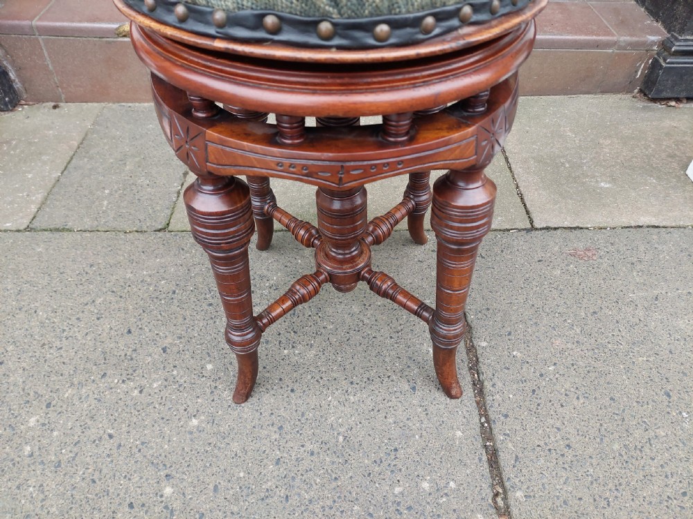 Late 19thC Circular Walnut Revolving Piano Stool View III