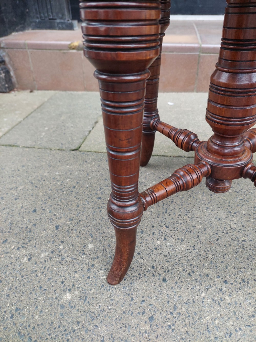 Late 19thC Circular Walnut Revolving Piano Stool View VI