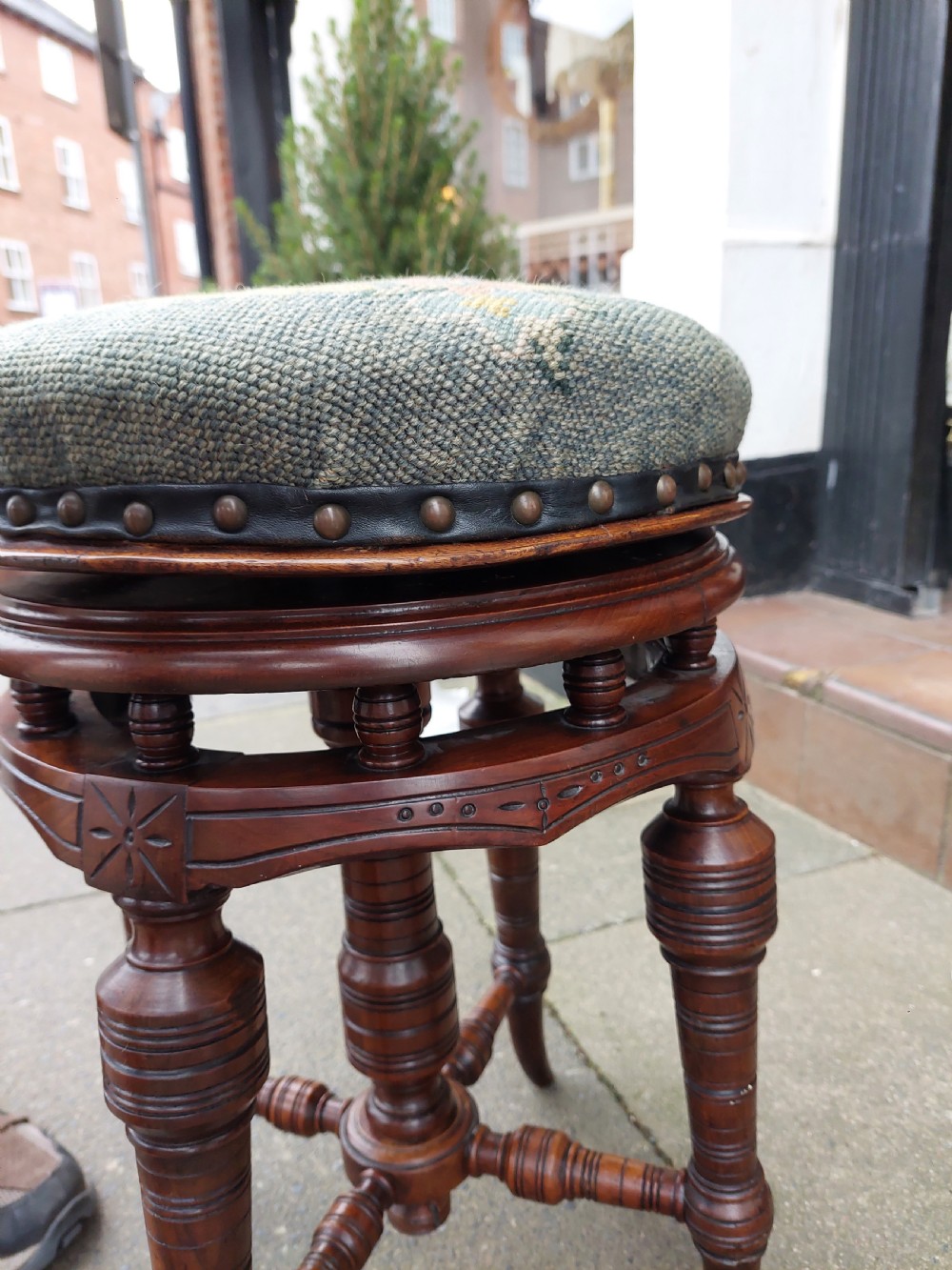 Late 19thC Circular Walnut Revolving Piano Stool View VII