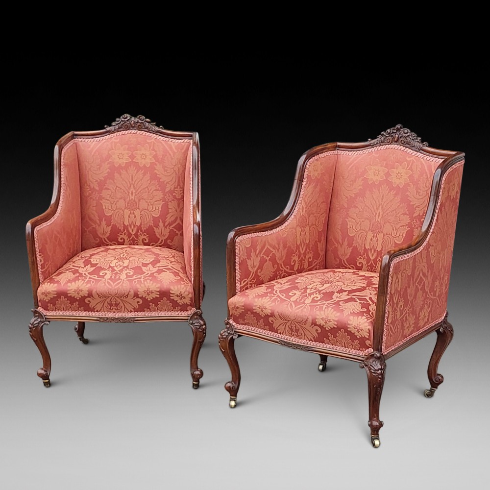 Pair of Late 19thC Carved Mahogany Salon Chairs