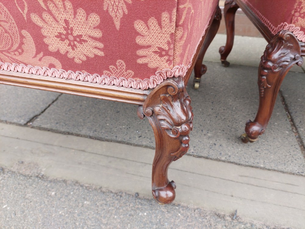Pair of Late 19thC Carved Mahogany Salon Chairs View X