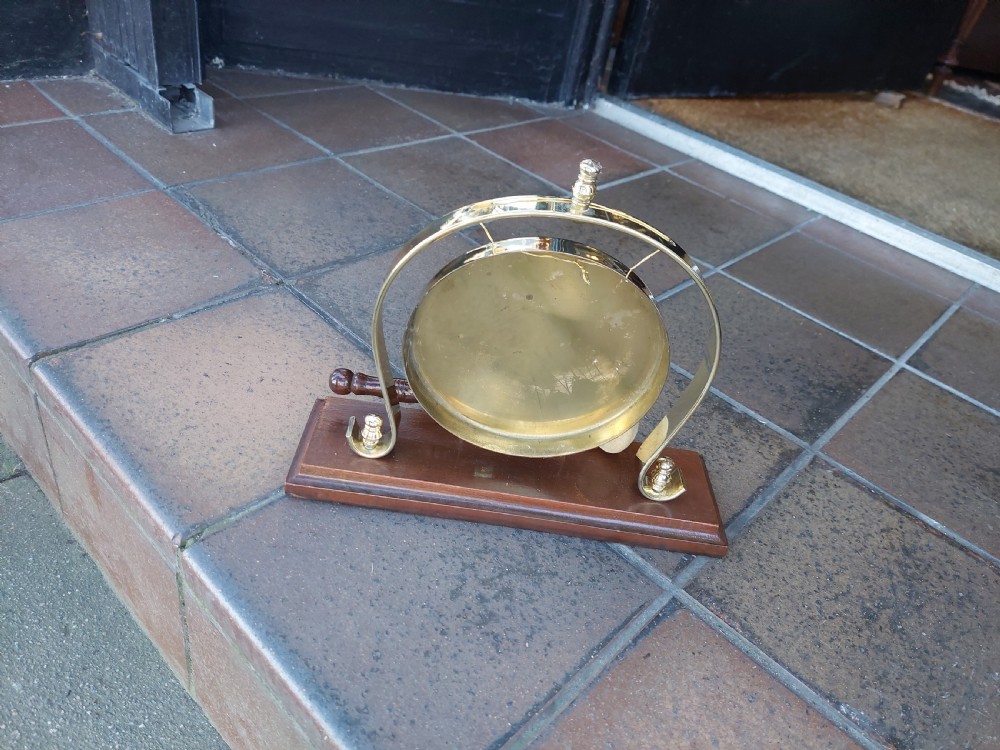 Early 20thC Brass and Mahogany Gong  View II