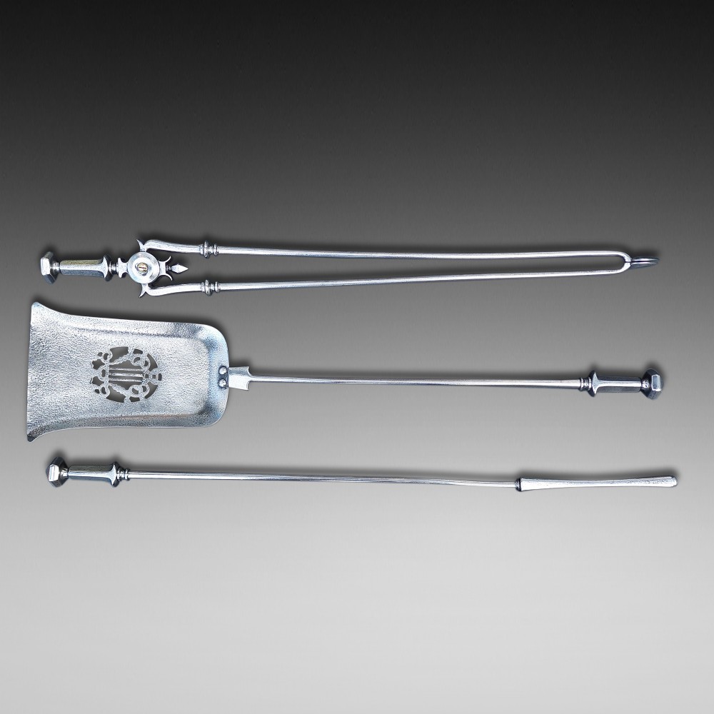 Set of 3 Georgian Burnished Steel Fire Irons