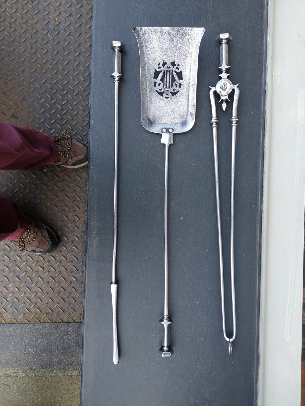 Set of 3 Georgian Burnished Steel Fire Irons View II