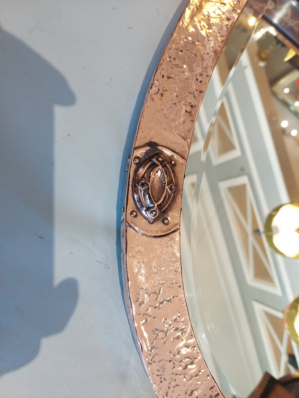 Arts and Crafts Beaten Copper Framed Mirror  View II