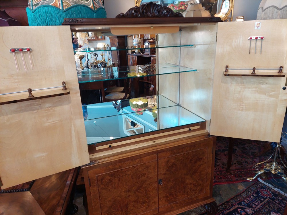 1920's  Burr Walnut Veneered Cocktail Drinks Cabinet View IV