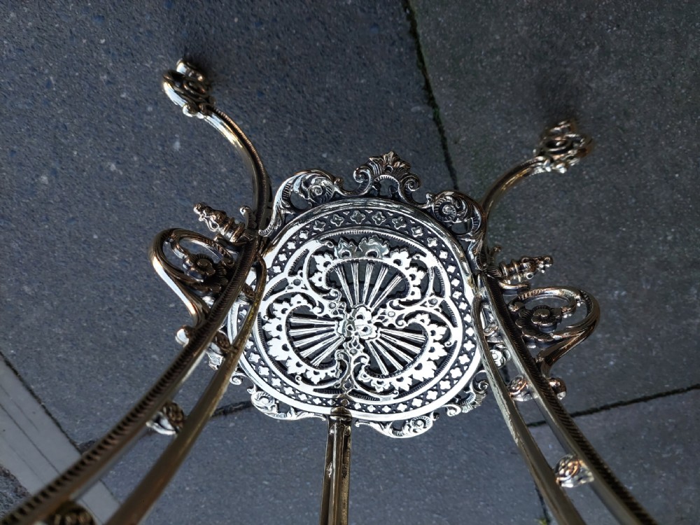 Early 20thC Ornate Cast Brass Plant Stand View V