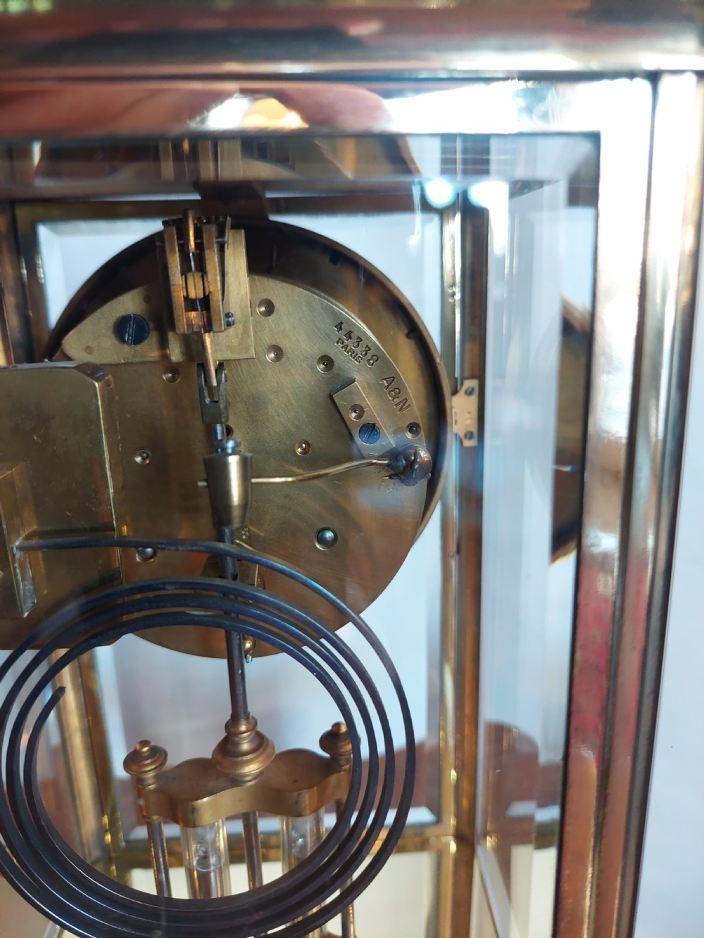 Late 19thC French Glass & Brass Cased Mantel Clock View V