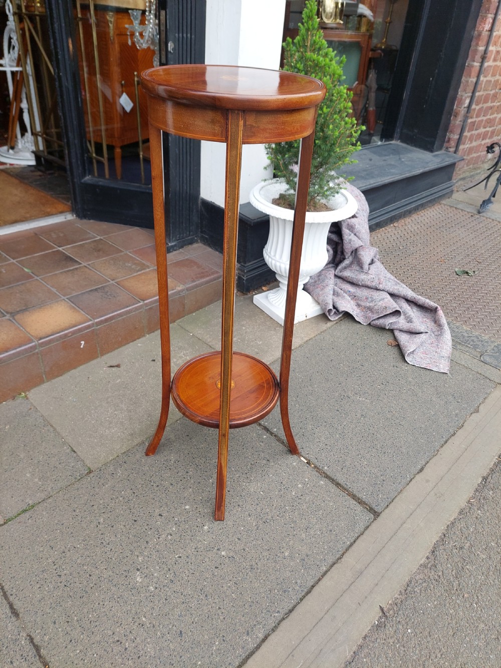 Edwardian Mahogany Satinwood Inlaid Torchere   View VI