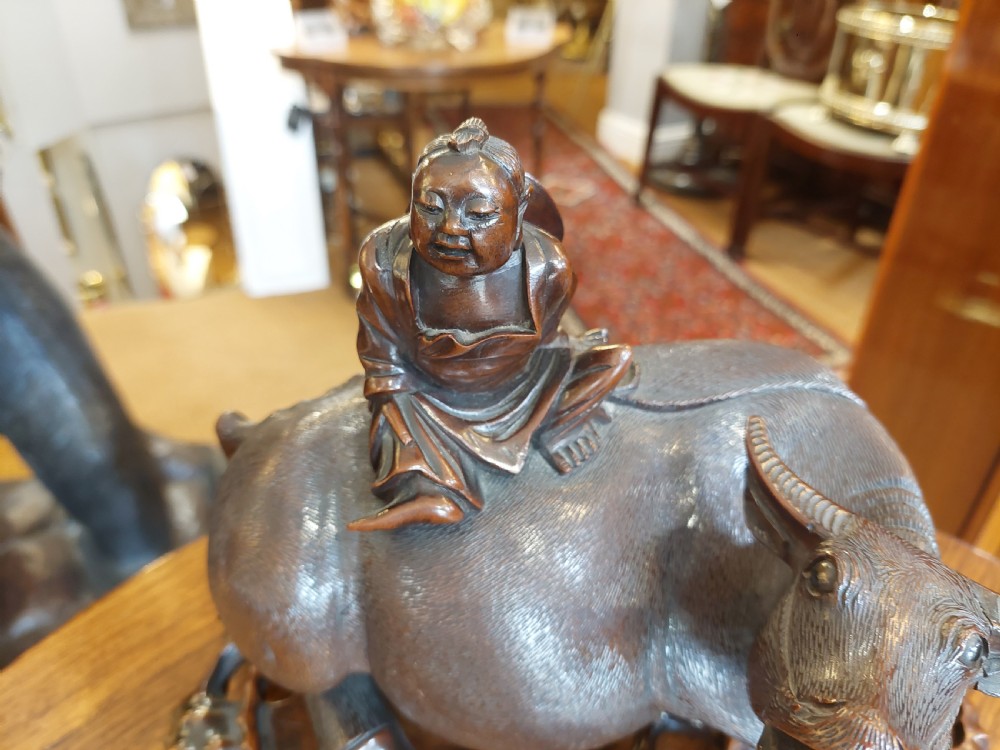 Late 19thC Chinese Carved Hardwood Figure of a Water Buffalo  View II