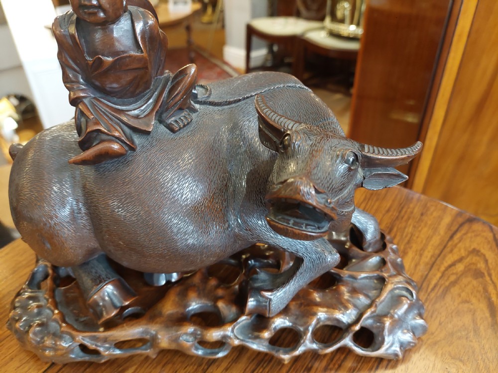 Late 19thC Chinese Carved Hardwood Figure of a Water Buffalo  View IV