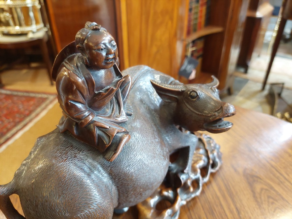 Late 19thC Chinese Carved Hardwood Figure of a Water Buffalo  View V