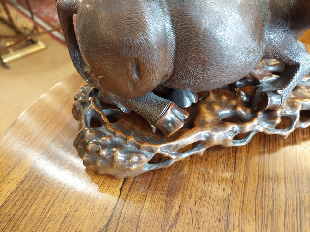 Late 19thC Chinese Carved Hardwood Figure of a Water Buffalo  View VI