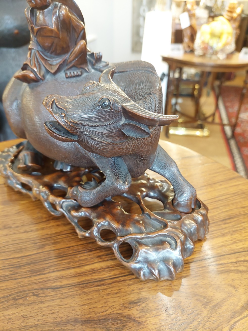Late 19thC Chinese Carved Hardwood Figure of a Water Buffalo  View VII