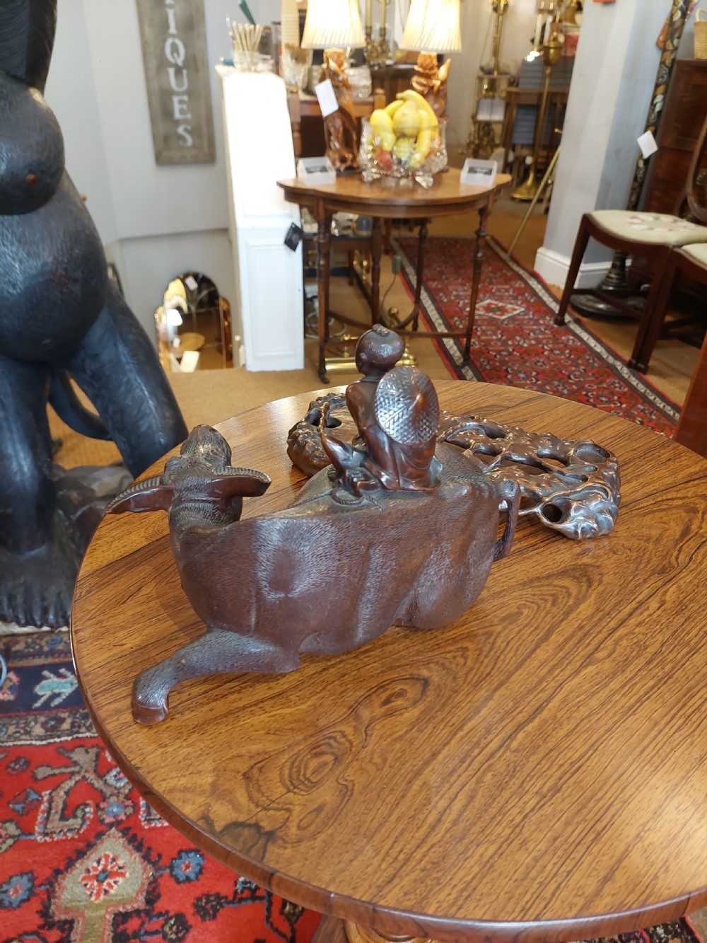 Late 19thC Chinese Carved Hardwood Figure of a Water Buffalo  View X