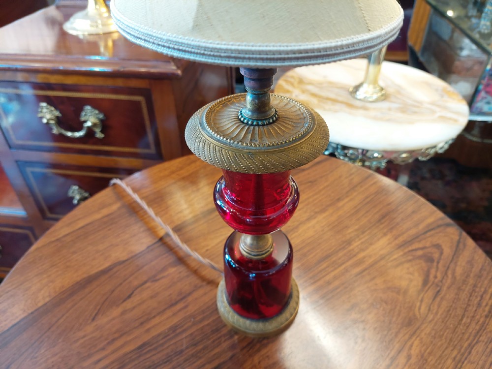 Cranberry Glass and Ormalu Table Lamp View II