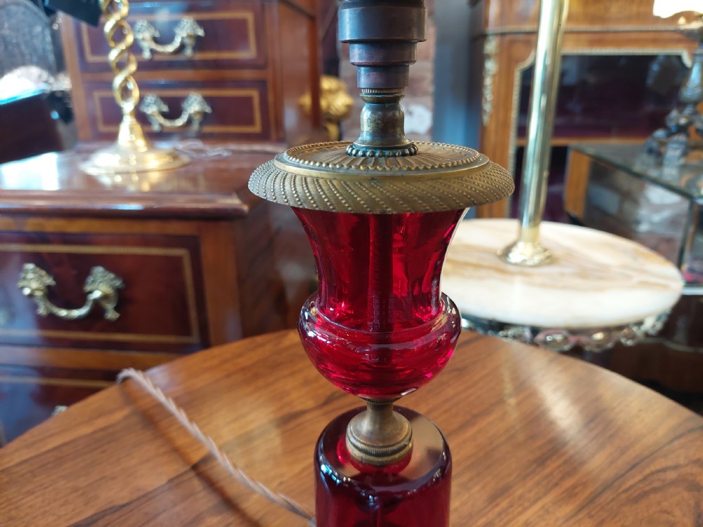 Cranberry Glass and Ormalu Table Lamp View III