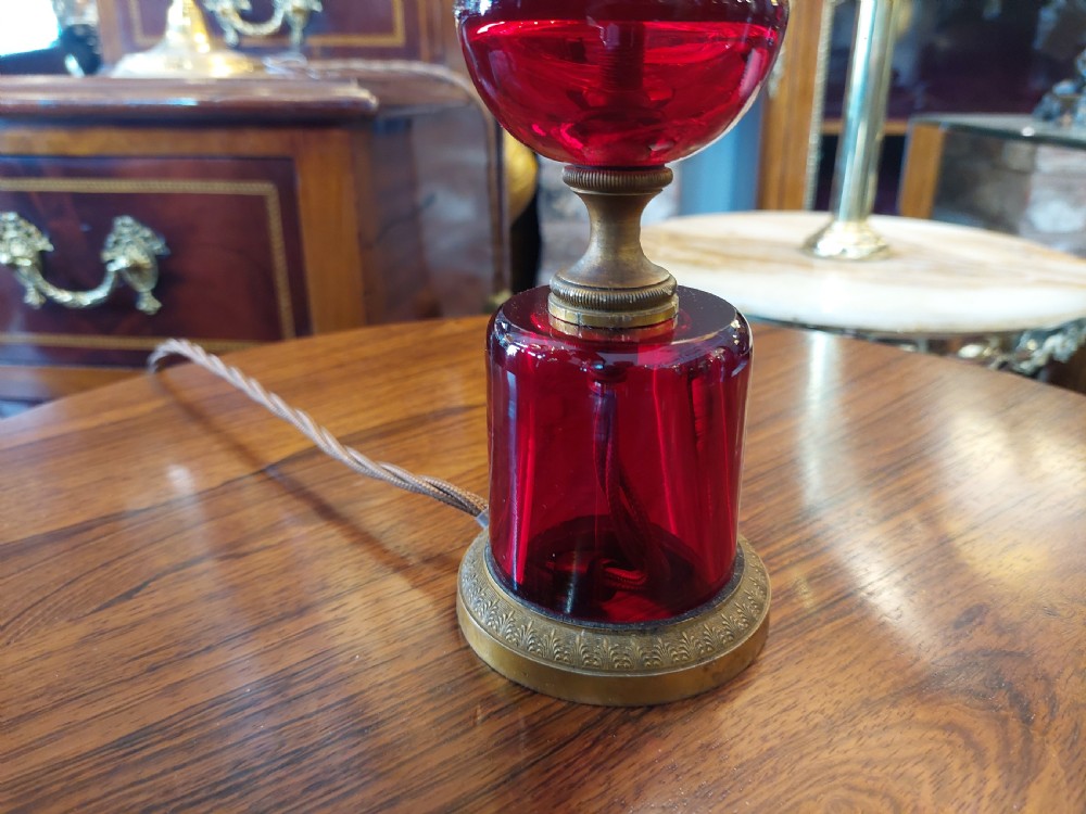 Cranberry Glass and Ormalu Table Lamp View IV