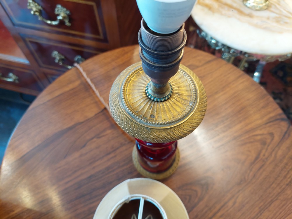 Cranberry Glass and Ormalu Table Lamp View VI