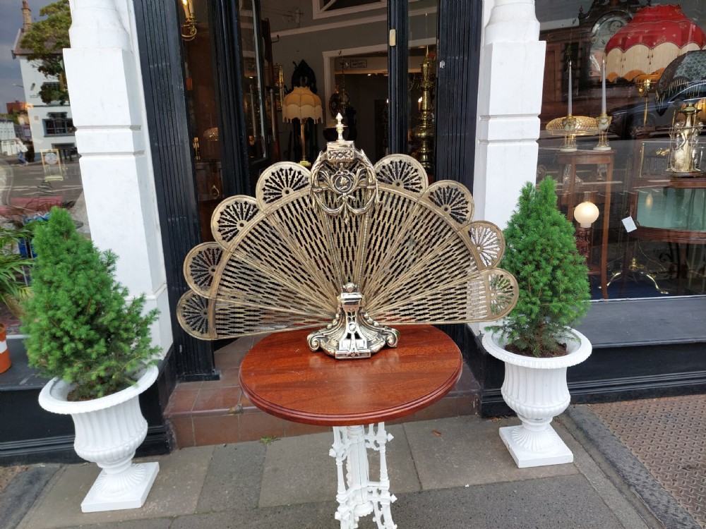 Early 20thC Concertina Pierced Brass Fire Screen View V