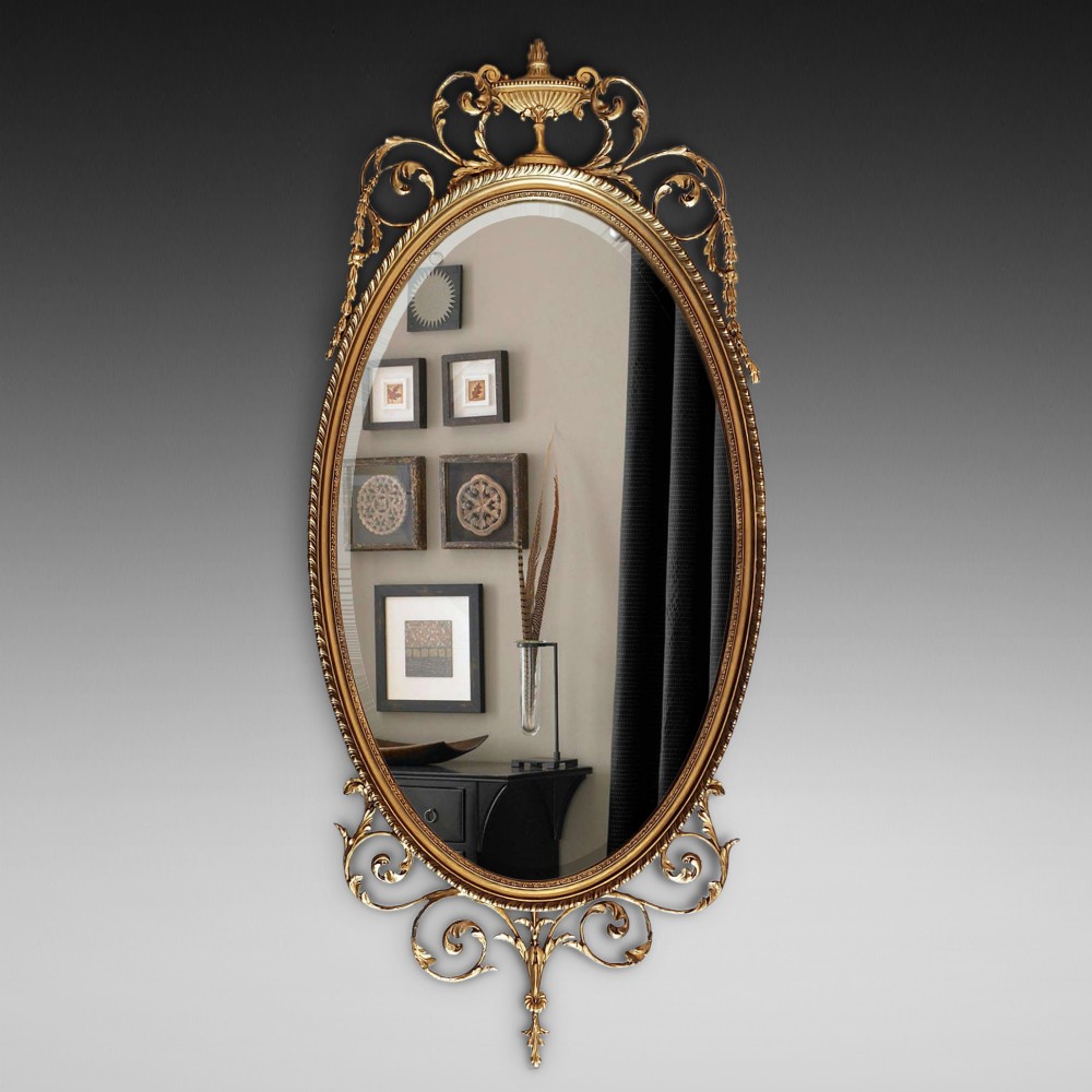 19thC Giltwood and Gesso Oval Wall Mirror 