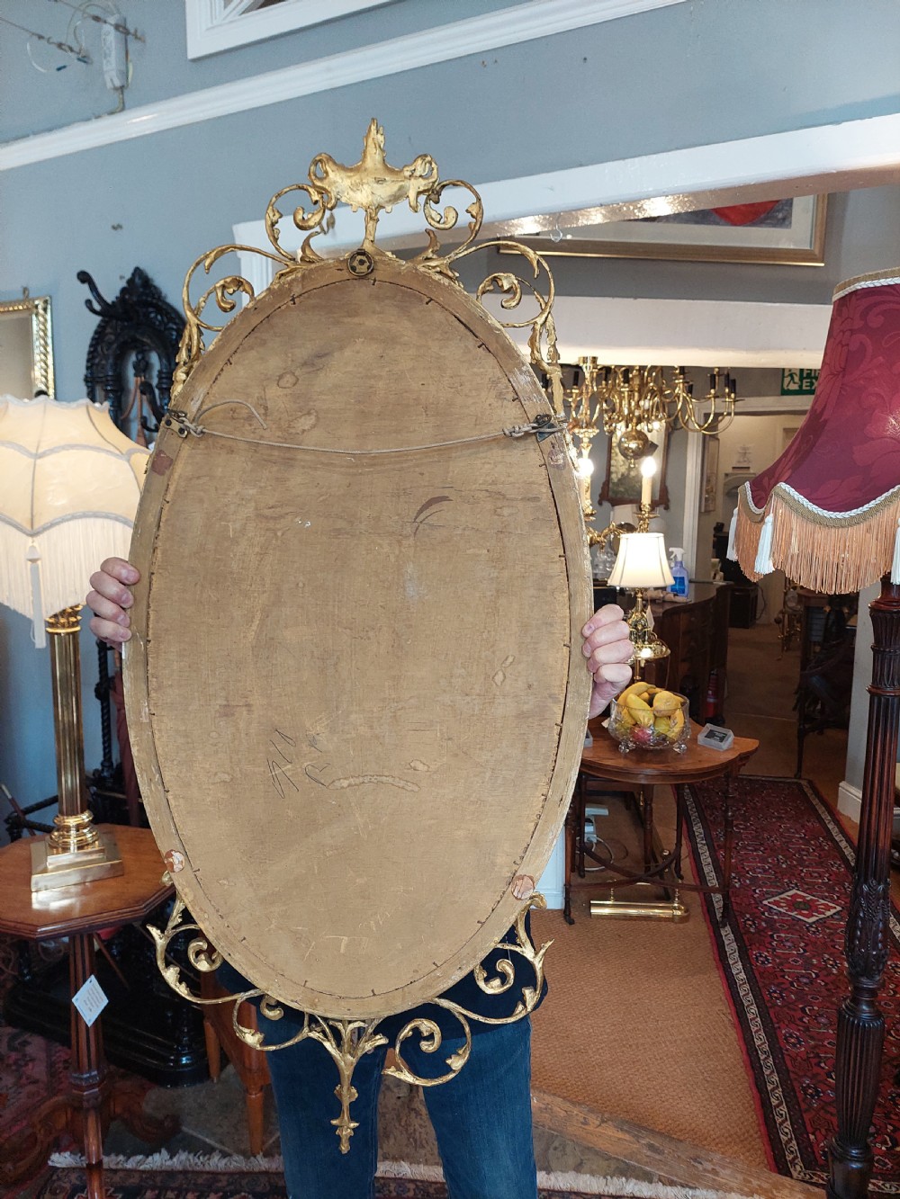 19thC Giltwood and Gesso Oval Wall Mirror  View IX