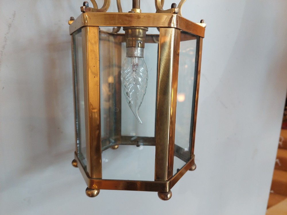 Early 20thC Octagonal Brass Hall Lantern View IV
