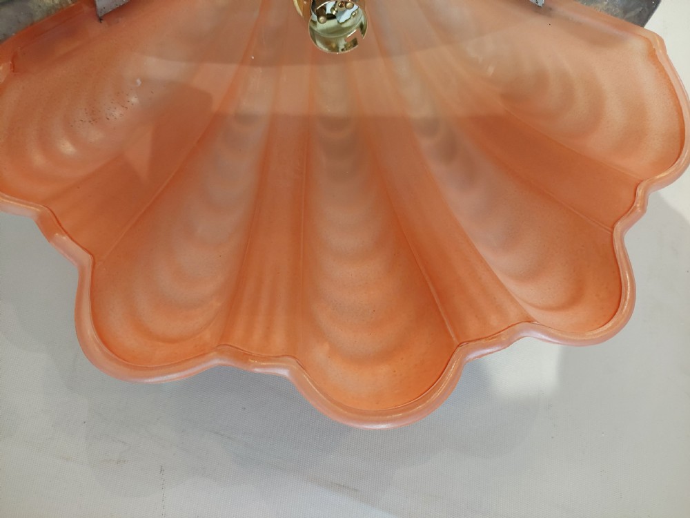Pair of Art Deco Rose Pink Glass Clam Shell Wall Lights View V