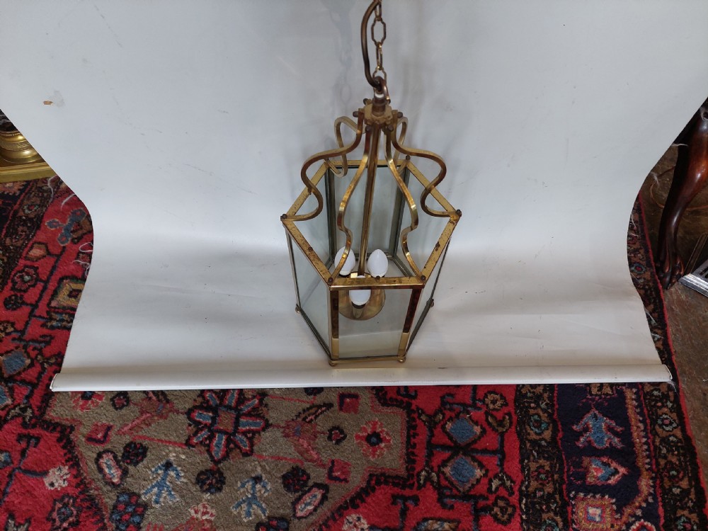 Early 20thC Hexagonal Brass Hall Lantern  View IV