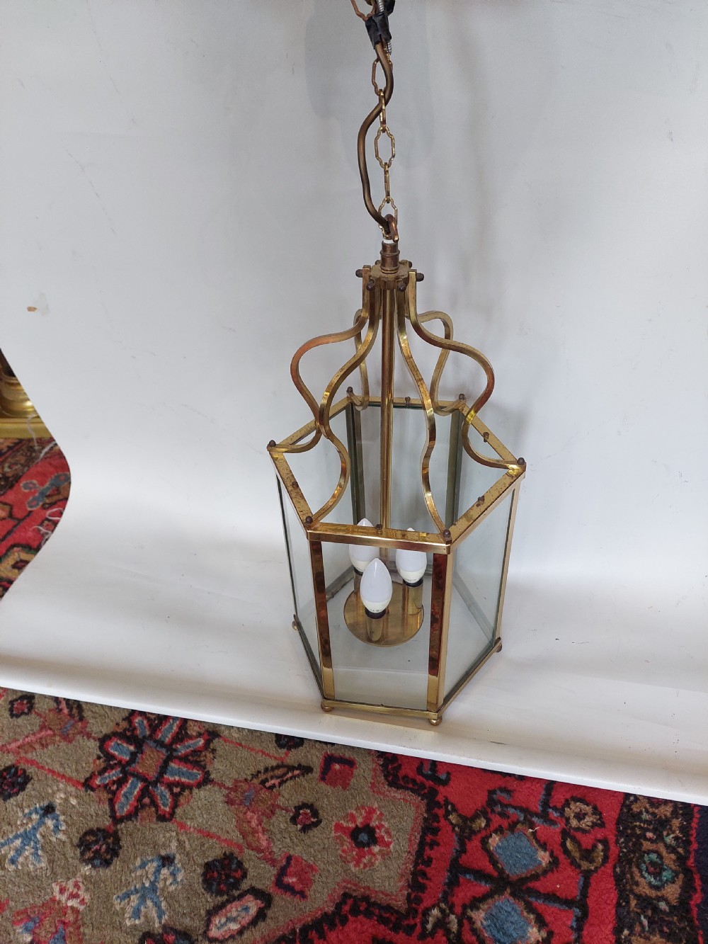 Early 20thC Hexagonal Brass Hall Lantern  View V