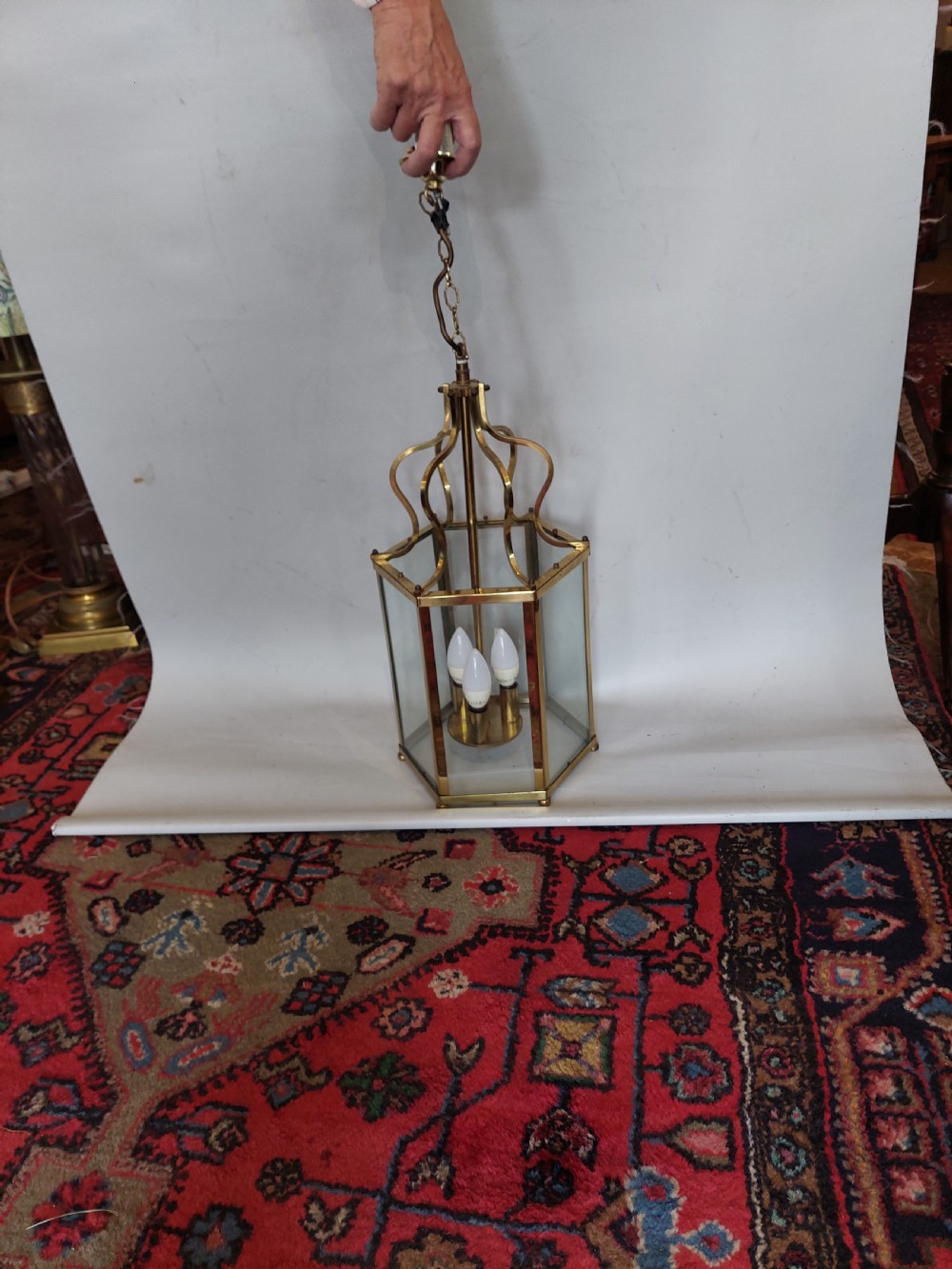 Early 20thC Hexagonal Brass Hall Lantern  View VII