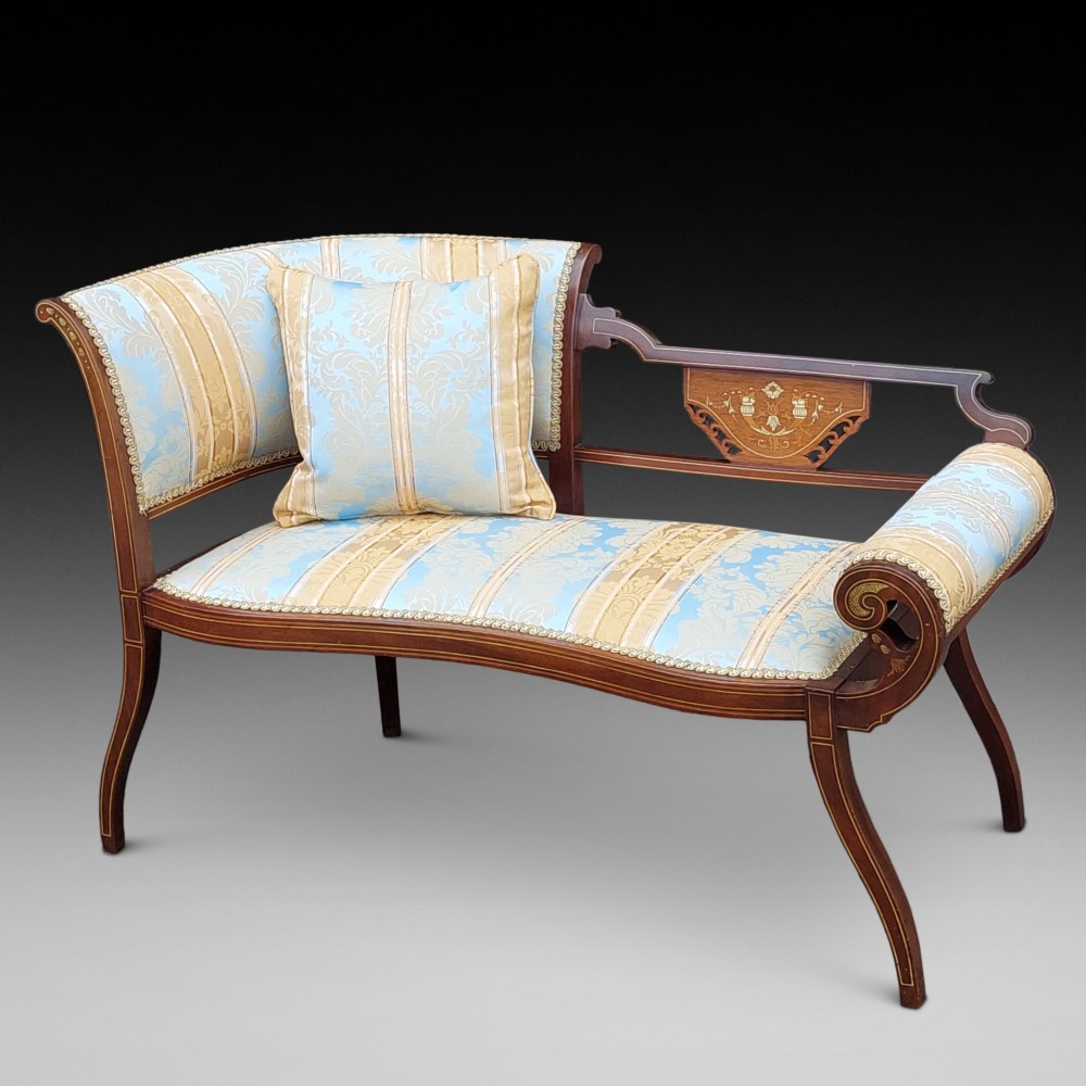 Edwardian Mahogany and Inlaid Chaise Longue
