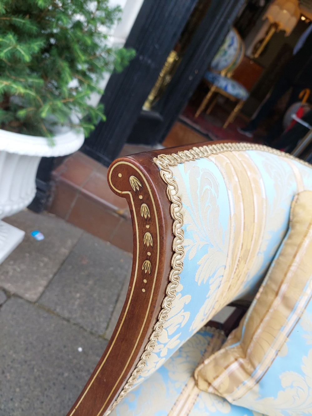 Edwardian Mahogany and Inlaid Chaise Longue View IX
