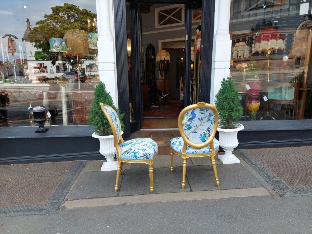 Pair of 19thC Giltwood Fautiel Chairs  View II