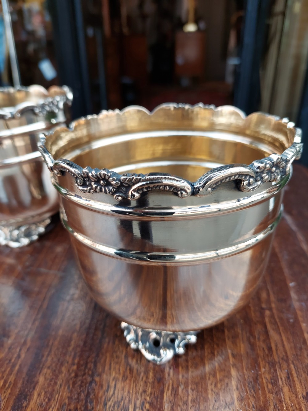 Small Pair of Art Nouveau Brass Planters View VIII