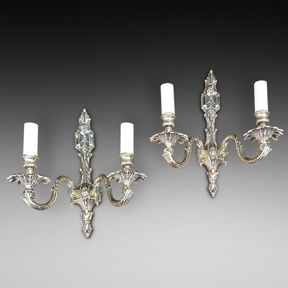 Pair of Brass Adam-Style Twin-Branch Wall Lights