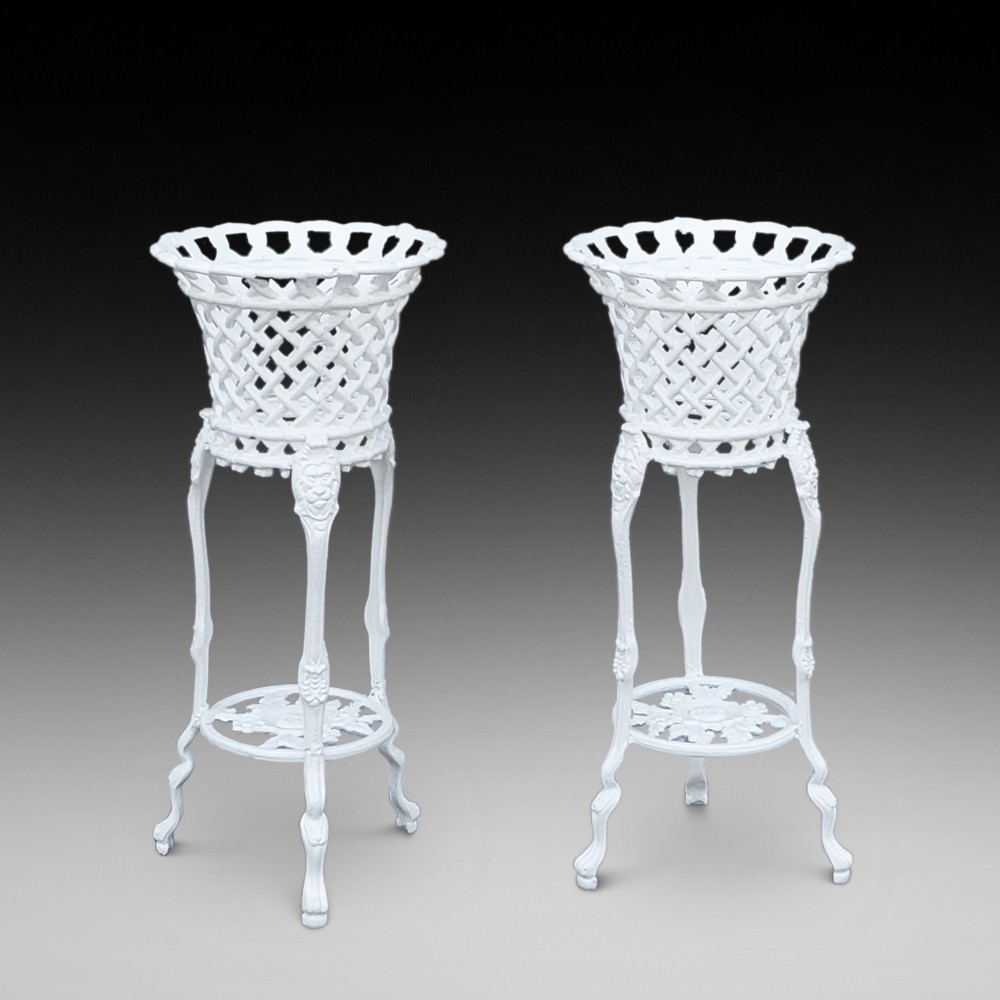 Pair of Victorian Latticework Cast Iron Planters 