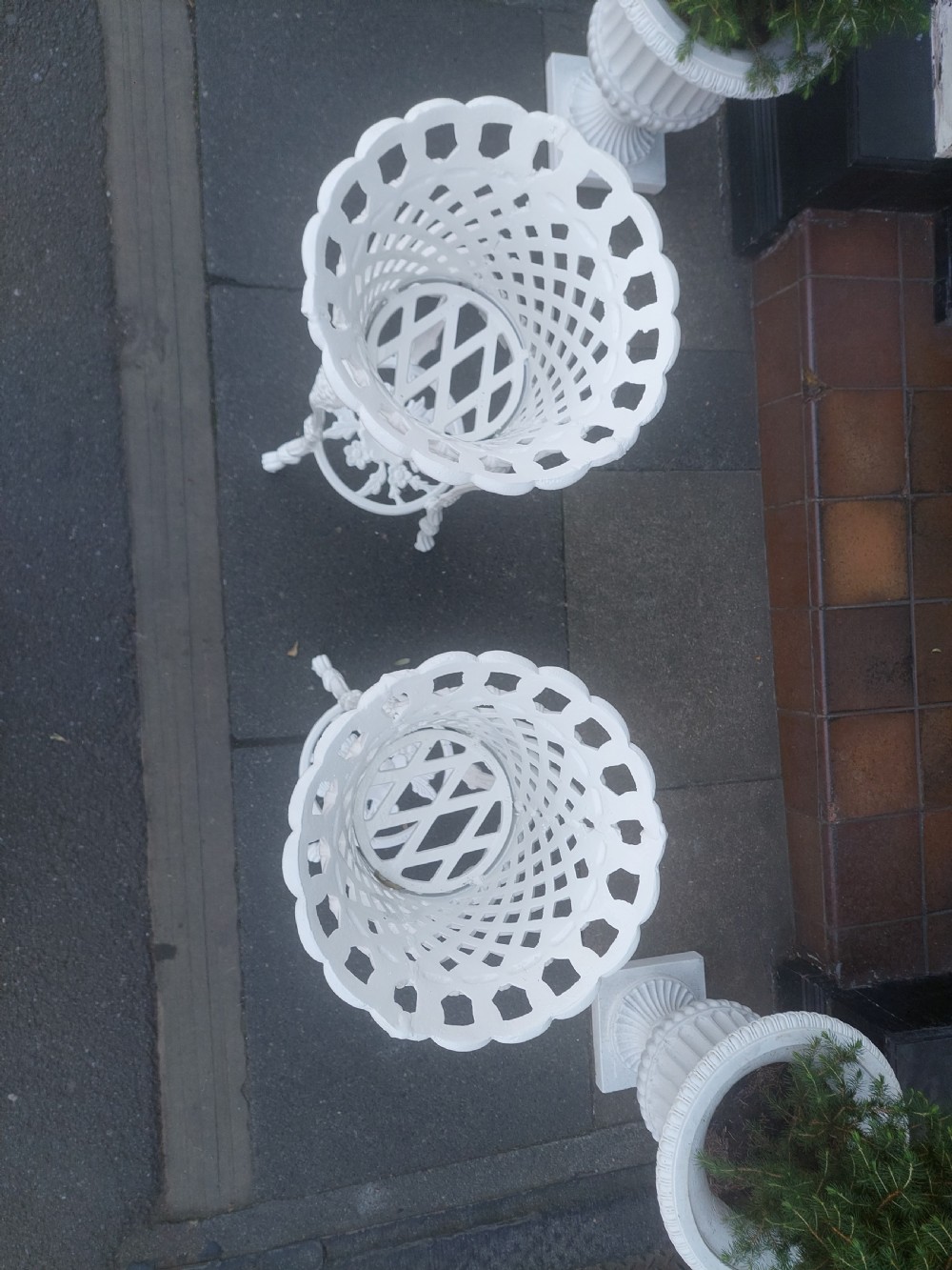 Pair of Victorian Latticework Cast Iron Planters  View IV
