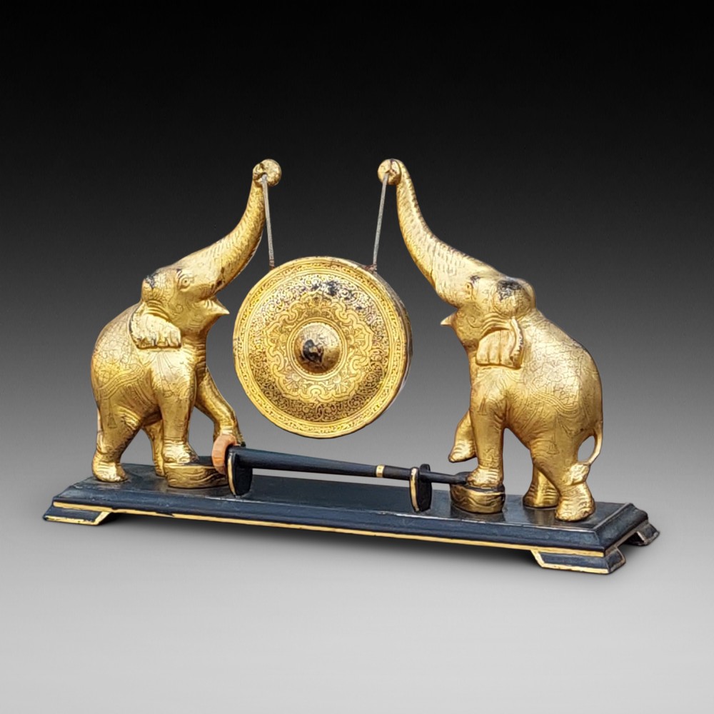 Early 20thC Oriental Brass & Hardwood Gong