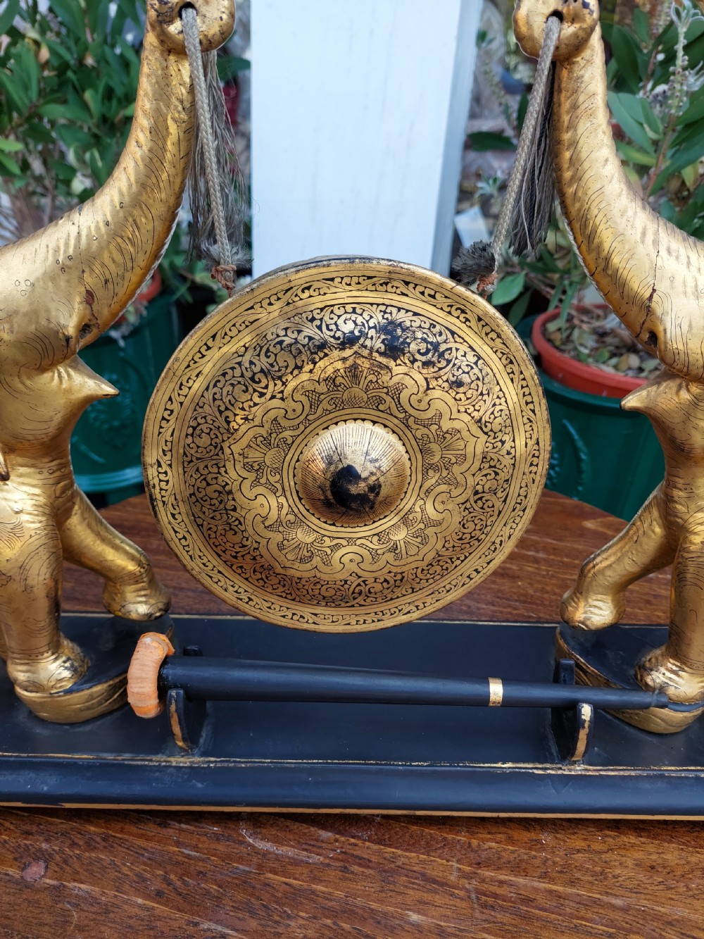 Early 20thC Oriental Brass & Hardwood Gong View III