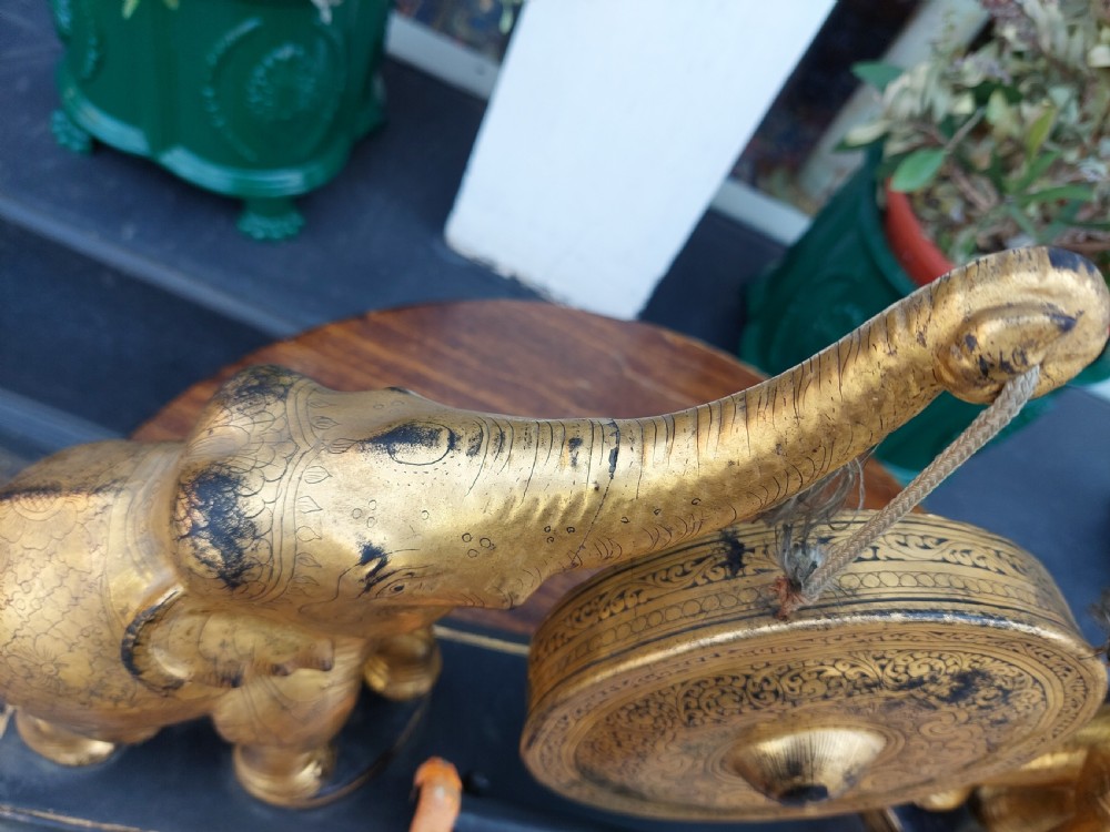 Early 20thC Oriental Brass & Hardwood Gong View V