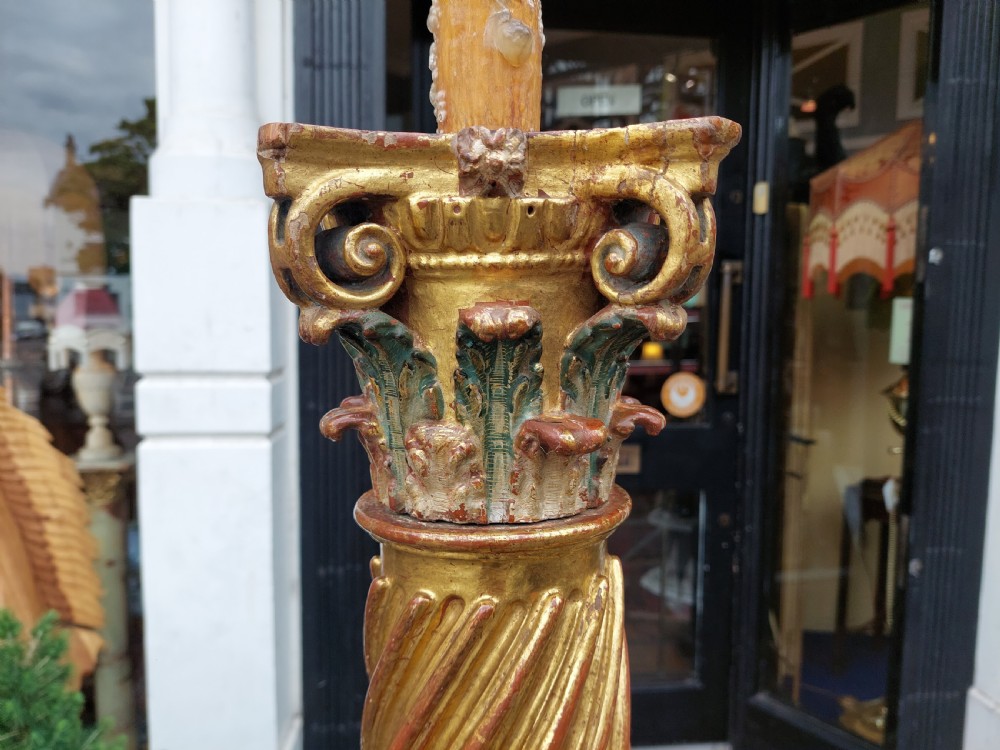 Pair of Italian 17thC Carved Corinthian Column Lamps  View III