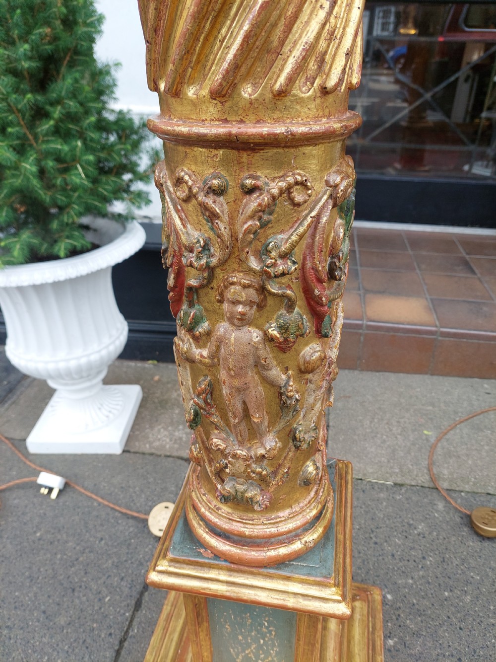 Pair of Italian 17thC Carved Corinthian Column Lamps  View VI