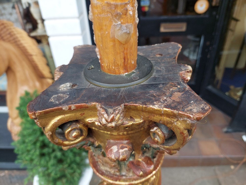 Pair of Italian 17thC Carved Corinthian Column Lamps  View IX