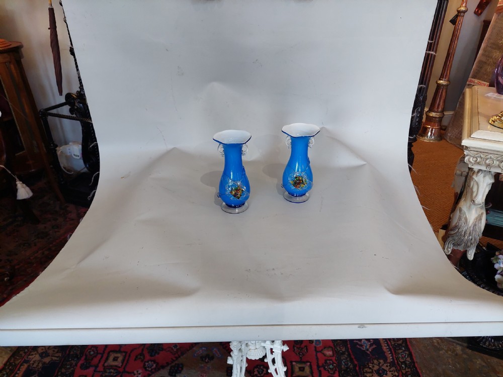 Pair of Victorian Blue Glass Vases View II