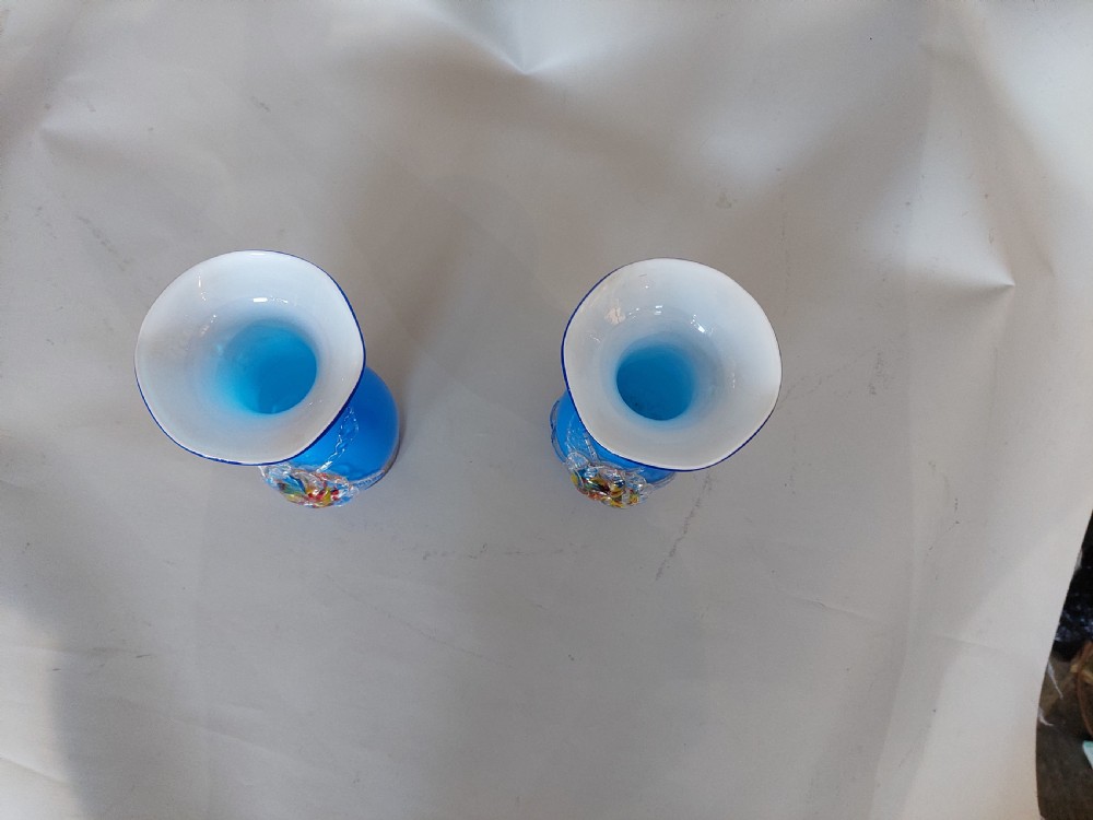 Pair of Victorian Blue Glass Vases View III